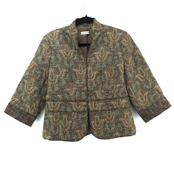 Vintage Twee Coldwater Creek Tweed Woven Art Tapestry Bolero Blazer Jacket 12 - Picture 2 of 16
